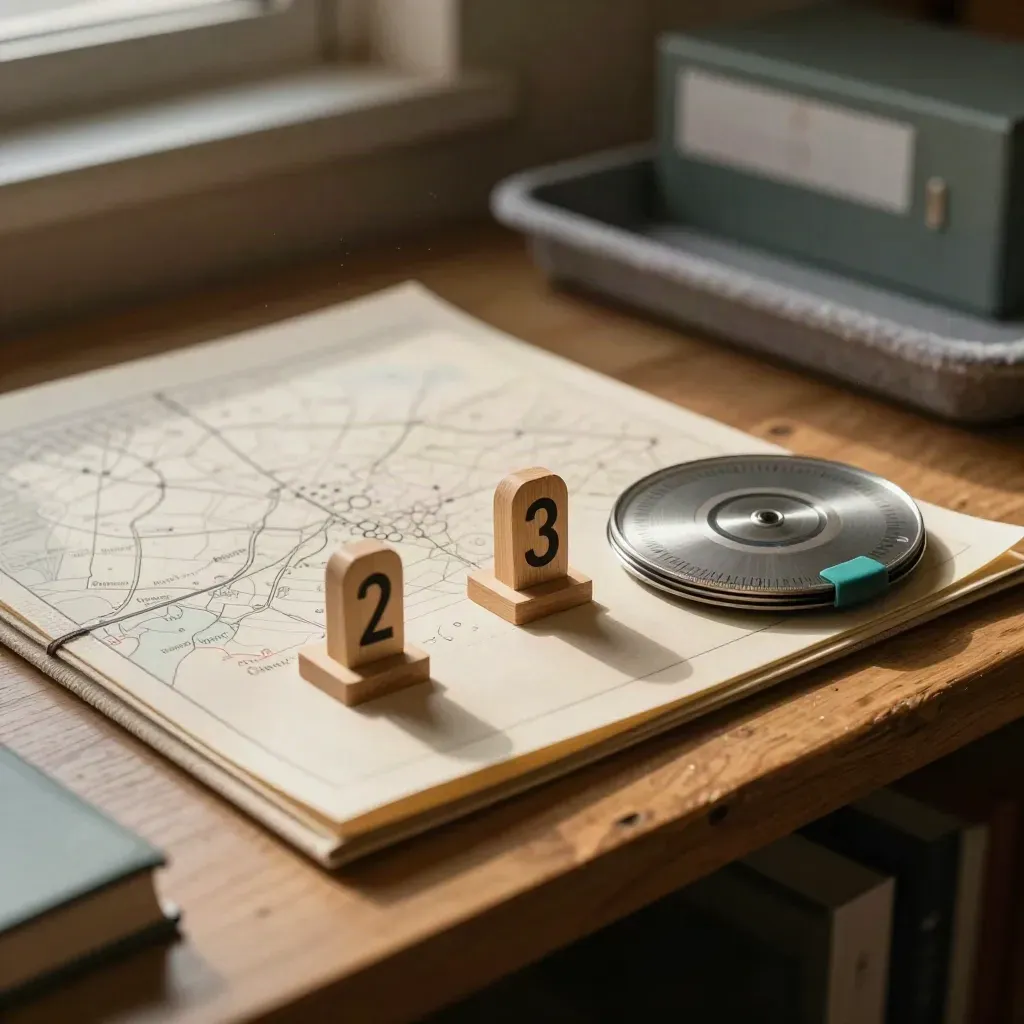 Coachmap, houten markers en planningsschijf op een houten plank in warm schoollicht.